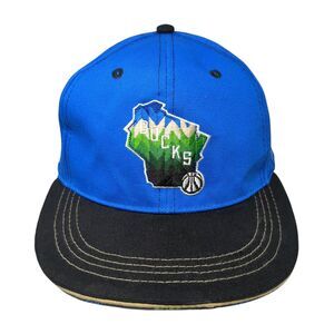 Milwaukee Bucks Snapback Hat Blue One Size Adjustable Embroidered 6 Panel